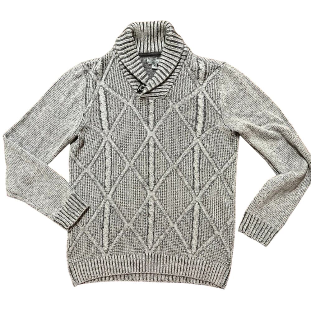 METHOD Diamond Cable Knit Grandpa Sweater in Vintage Wash Gray MEN'S L